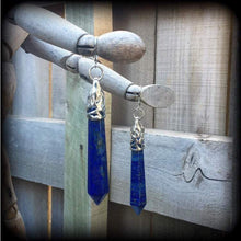 Load image into Gallery viewer, Lapis Lazuli earrings Boho earrings Gemstone earrings Crystal earrings Lapiz Lazuli jewelry Blue earrings Tunnel earrings Plug earrings