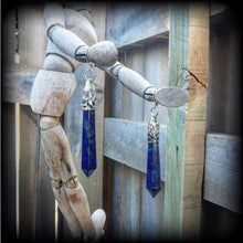 Load image into Gallery viewer, Lapis Lazuli earrings Boho earrings Gemstone earrings Crystal earrings Lapiz Lazuli jewelry Blue earrings Tunnel earrings Plug earrings