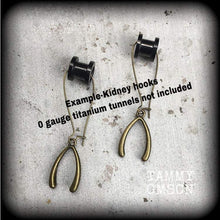 Load image into Gallery viewer, Wishbone earrings Good luck earrings Dangle earrings Nautical earrings Lucky charms Good luck charm 3mm plug dangles 2mm tunnel earrings