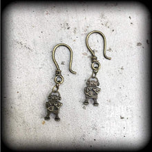 Load image into Gallery viewer, Robot earrings Asimov earrings AI earrings Robot jewelry Sci Fi earrings Pierced ears 3mm Plug earrings 4mm tunnel dangles Gauged earrings