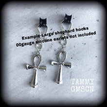 Load image into Gallery viewer, 00 gauge Ear weights, 10mm, 12mm, 14mm, Ankh ear weights, Ankh Ear hangers, Egyptian earrings, Plug dangles, Tunnel dangles, Gauges, 16mm