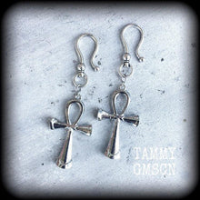 Load image into Gallery viewer, 2 gauge tunnel dangles 6mm plug earrings Ankh ear hangers Egyptian ear weights 00 gauge Tunnel weights Hanging gauges 0 gauge Plug dangles