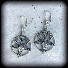Load image into Gallery viewer, Baphomet earrings Goat earrings Church of Satan Eliphas Levi Tunnel earrings Plug earrings Gothic jewelry Kidney hooks Leverback hooks 2g 4g