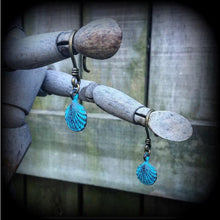 Load image into Gallery viewer, Shell earrings Patina jewelry Nautical jewelry Mermaid earrings Lovecraft 3mm Tunnel dangles 8 gauge Tunnel earrings Plug earrings Gauges 2g