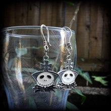 Load image into Gallery viewer, Halloween earrings Jack Skellington Earrings Nightmare Earrings Skeleton Earrings Jack and Sally Tim Burton earrings Pierced ears Gauges 8g