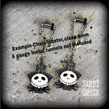 Load image into Gallery viewer, Halloween earrings Jack Skellington Earrings Nightmare Earrings Skeleton Earrings Jack and Sally Tim Burton earrings Pierced ears Gauges 8g