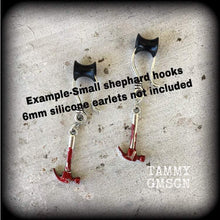 Load image into Gallery viewer, Hammer earrings Halloween earrings Tool earrings Murder weapon earrings 3mm tunnel dangles 8 gauge plug earrings 0 gauge ear hangers Gauges