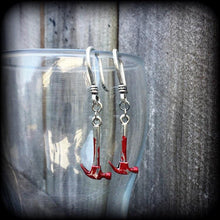 Load image into Gallery viewer, Hammer earrings Halloween earrings Tool earrings Murder weapon earrings 3mm tunnel dangles 8 gauge plug earrings 0 gauge ear hangers Gauges