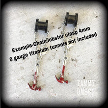 Load image into Gallery viewer, Hammer earrings Halloween earrings Tool earrings Murder weapon earrings 3mm tunnel dangles 8 gauge plug earrings 0 gauge ear hangers Gauges