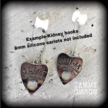 Load image into Gallery viewer, Ouija earrings Planchette earrings Planchette jewelry Occult jewelry Esoteric jewelry Seance earring 3mm Tunnel dangles 8mm Plug earrings 0g