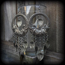 Load image into Gallery viewer, Goddess earrings Leaf earrings Boho earrings Statement earrings Artemis earrings Dangle earrings Pierced ears Gauged earrings Hanging gauges