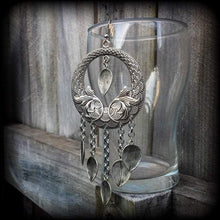 Load image into Gallery viewer, Goddess earrings Leaf earrings Boho earrings Statement earrings Artemis earrings Dangle earrings Pierced ears Gauged earrings Hanging gauges