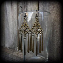 Load image into Gallery viewer, Artemis earrings Goddess earrings Bronze earrings Tunnel earrings Ornate 3mm plug earrings Pierced ears Gauged earrings Tunnel dangles 2g 4g