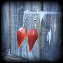 Load image into Gallery viewer, Jasper earrings Stone earrings Gemstone earrings Pendulums Red jasper earrings Boho earrings Dangly earrings Kidney hooks Leverback hooks 8g