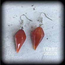 Load image into Gallery viewer, Jasper earrings Stone earrings Gemstone earrings Pendulums Red jasper earrings Boho earrings Dangly earrings Kidney hooks Leverback hooks 8g