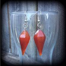 Load image into Gallery viewer, Jasper earrings Stone earrings Gemstone earrings Pendulums Red jasper earrings Boho earrings Dangly earrings Kidney hooks Leverback hooks 8g