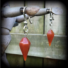 Load image into Gallery viewer, 2 gauge ear weights 6mm ear hangers Jasper weights Red jasper gauged earrings for stertched lobes Hanging gauges Tunnel dangles Plug dangles