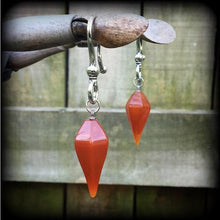Load image into Gallery viewer, 2 gauge ear weights 6mm ear hangers Jasper weights Red jasper gauged earrings for stertched lobes Hanging gauges Tunnel dangles Plug dangles