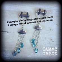 Load image into Gallery viewer, Cloud ear hangers, Kitsch tunnel dangles, Retro plug dangles, Rainy Day, Umbrella earrings, Ear weights, Hanging gauges, Dangle plug earring