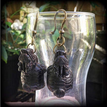 Load image into Gallery viewer, 2 gauge ear weights 8mm ear hangers Carved Wood Plug earrings Wood 8 gauge Tunnel dangles 6mm Hanging Gauges Foo Dog 0 gauge Gauged earrings