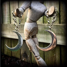 Load image into Gallery viewer, 10mm ear hangers 00 gauge plug dangles Crescent moon tunnel dangles Cresent moon gauged earrings Hanging gauges Tunnel earrings Plug earring