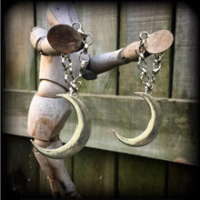 Load image into Gallery viewer, 10mm ear hangers 00 gauge plug dangles Crescent moon tunnel dangles Cresent moon gauged earrings Hanging gauges Tunnel earrings Plug earring