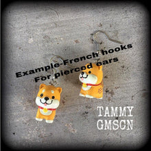 Load image into Gallery viewer, Dog earrings Shiba Inu earrings Kawaii Japanese Dog earrings Kitsch Japanese 8 gauge Tunnel earrings 3mm Plug earrings 6mm Pokemon earrings