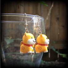 Load image into Gallery viewer, Dog earrings Shiba Inu earrings Kawaii Japanese Dog earrings Kitsch Japanese 8 gauge Tunnel earrings 3mm Plug earrings 6mm Pokemon earrings