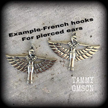 Load image into Gallery viewer, Isis earrings Egyptian earrings Egyptian goddess Cartouche Nefertiti Ankh earrings Tunnel earrings Plug earrings Hanging gauges 2 gauge 6mm