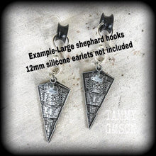 Load image into Gallery viewer, Star Wars ear weights, Imperial Star Destroyer, Ear weights, Tunnel dangles, Sci Fi ear hangers, Gauged earrings Plug dangles 0g 00g 6g 4g