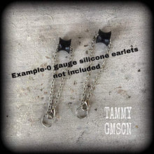 Load image into Gallery viewer, DIY Tunnel dangles Plug dangles Chain and Lobster Clasp 8mm 0 gauge Antique Silver Clasps Stretched lobes Ear hangers Ear weights 00g 0g 2g