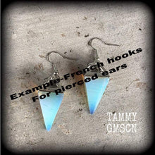 Load image into Gallery viewer, Moonstone ear weights, Opalite ear hangers, Tunnel dangles, Plug dangles, Hanging gauges, Plug weights, Tunnel weights, Gauged earrings 0g