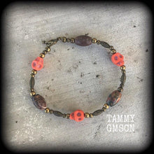 Load image into Gallery viewer, Voodoo bracelet Jasper bracelet Skull bracelet Industrial Gothic Emo Los Muertos Santeria Halloween bracelet Papa Legba bracelet Loa jewelry