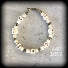 Load image into Gallery viewer, Voodoo bracelet Halloween bracelet Skull bracelet Erzulie bracelet Stone barcelet Creole Haitian Halloween beaded bracelet Day of the Dead