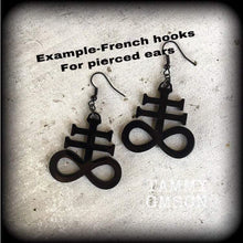 Load image into Gallery viewer, Gauged earrings for stretched lobes, Brimstone, Ear weights, Sigil of Sulphur, Ear hangers, Leviathan, Plug dangles, Tunnel dangles, Gauges