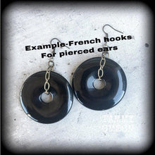 Load image into Gallery viewer, Onyx ear weights, Black onyx jewelry, Gemstone ear hangers, Plug dangles, Hanging gauges, Stone weights, Tunnel dangles, Gauged earrings 0g