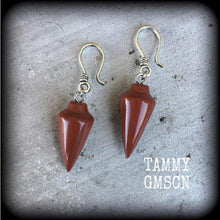 Load image into Gallery viewer, 8 gauge Jasper ear hangers 3mm Gemstone ear weights 6 gauge Tunnel dangles Gauged earrings Plug dangles 0 gauge Hanging gauges Stone weights