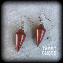 Load image into Gallery viewer, Red Jasper earrings Gemstone earrings Dangle earrings Blood moon earrings Crystal earrings Dangle earrings Pierced ears Kidney hooks 3mm 4mm