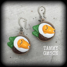 Load image into Gallery viewer, Egg earrings Japanese earrings Kawaii earrings Egg jewelry Lazy egg earrings 3mm tunnel dangles Hanging gauges Tunnel earrings Plug earring