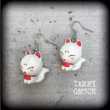 Load image into Gallery viewer, Cute fox earrings Kitsune earrings Kawaii Japanese Inari Fox earrings Kitsch Shinto earrings Japanese Tunnel earrings Oni Plug earrings2g 4g