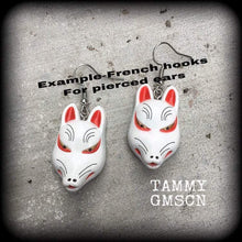 Load image into Gallery viewer, Fox earrings Kitsune earrings Kawaii Japanese Inari Fox earrings Kitsch Japanese Tunnel earrings Oni Plug earrings Pokemon earrings Gauges