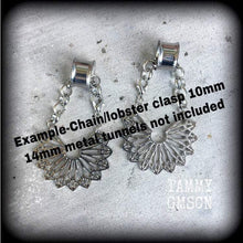 Load image into Gallery viewer, 4mm 8 gauge Mandala ear hangers Tunnel dangles 6 gauge ear weights 6mm Plug dangles 2gauge tunnel dangles Geometric plug Mandala ear hangers
