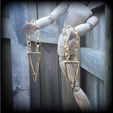 Load image into Gallery viewer, Geometric ear hangers Geometric Tunnel dangles Ear weights 10mm gauged earrings 8mm Plug dangles 0 gauge hanging gauges 8mm Tunnel triangle