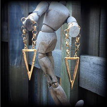 Load image into Gallery viewer, Geometric ear hangers Geometric Tunnel dangles Ear weights 10mm gauged earrings 8mm Plug dangles 0 gauge hanging gauges 8mm Tunnel triangle
