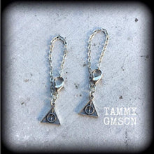 Load image into Gallery viewer, 4mm tunnel dangles 6mm plug dangles 8 gauge plug earrings Wizard earrings 6 gauge tunnel earrings Gauged earrings Hanging gauges Ear hangers