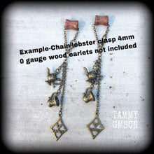 Load image into Gallery viewer, 2 gauge tunnel dangles Alice in Wonderland Ear weights 6mm ear hangers Gauged earrings 8mm plug dangles 0 gauge plug earrings 4mm 3mm Gauges