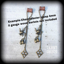 Load image into Gallery viewer, Teapot earrings Tea cup earrings Cosplay earrings Pierced ears Alice in Wonderland Tea Party jewelry Tunnel dangles Plug earrings Barista