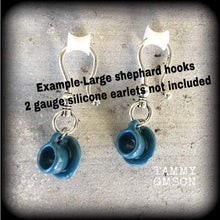 Load image into Gallery viewer, Tea cup earrings Tea Party earrings Kawaii earrings Barista jewelry Alice in Wonderland Plug earrings 3mm plug dangles 6mm tunnel earrings