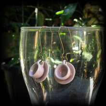 Load image into Gallery viewer, Tea cup earrings Tea Party earrings Kawaii earrings Pink earrings Alice in Wonderland 3mm plug earrings 3mm plug dangles 6mm tunnel earrings