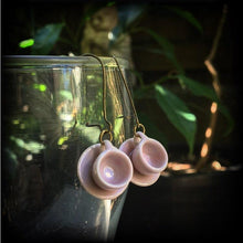 Load image into Gallery viewer, Tea cup earrings Tea Party earrings Kawaii earrings Pink earrings Alice in Wonderland 3mm plug earrings 3mm plug dangles 6mm tunnel earrings